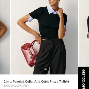 Commense Black and Blue Panelled Collar T-Shirt